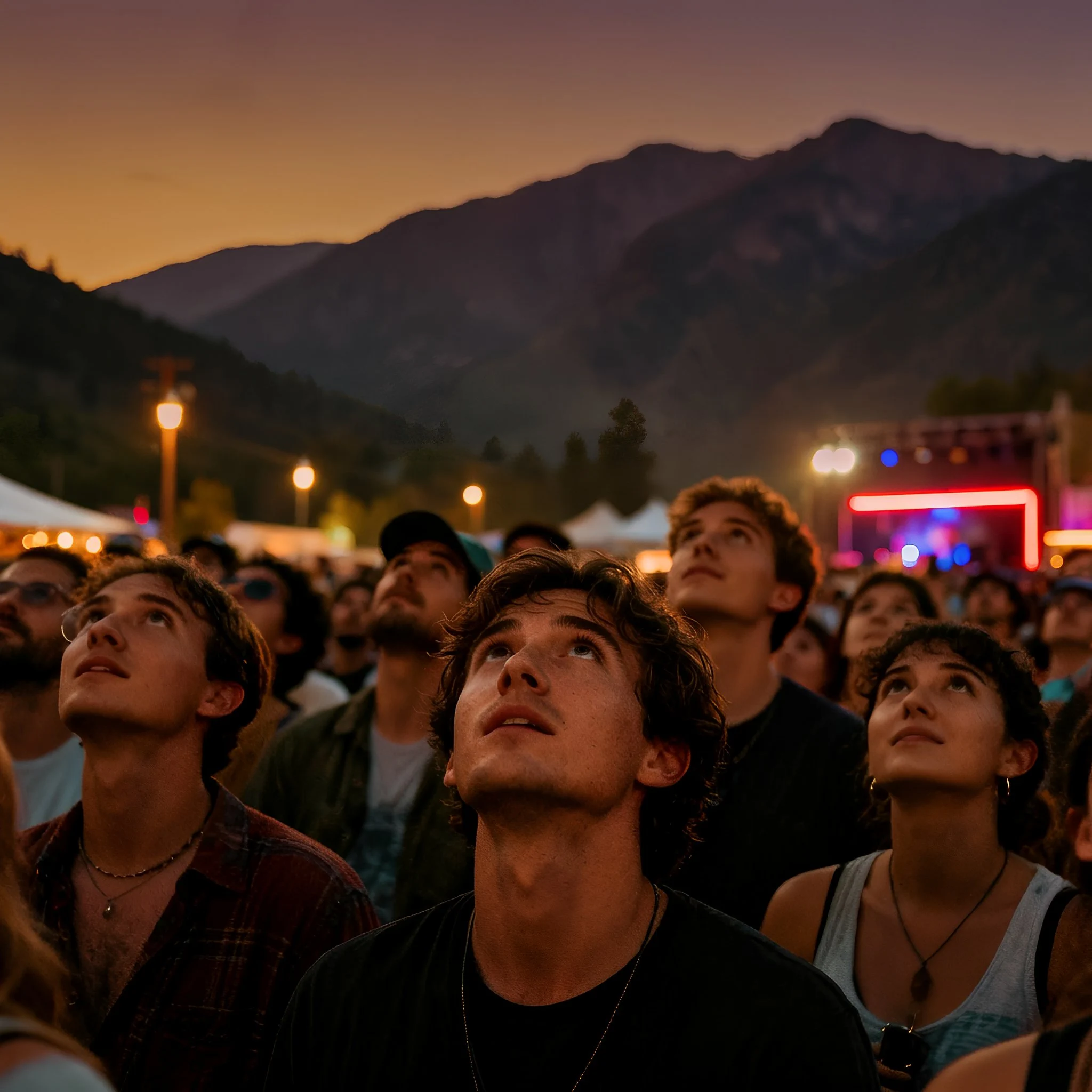 Crowd looking up at the eclipse