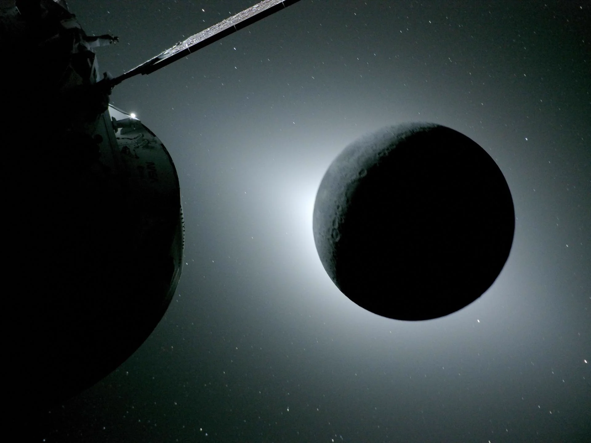 Moon eclipsing the Sun, photographed from space